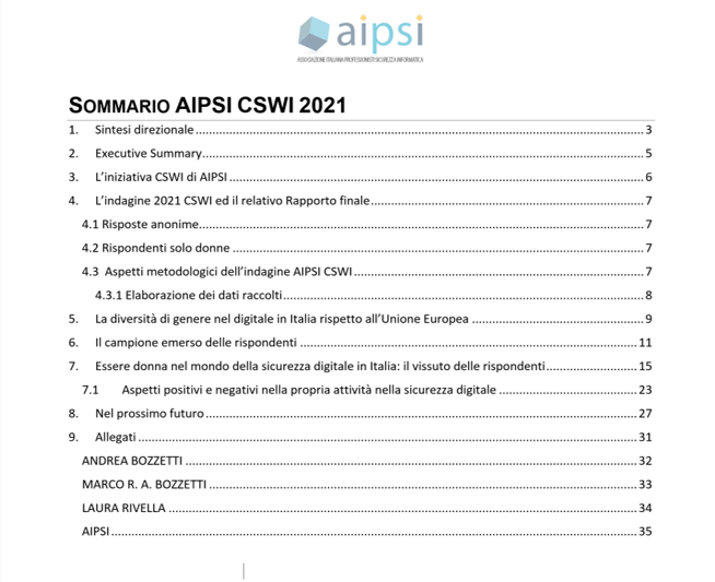 Indice Rapporto AIPSI CSWI 2021