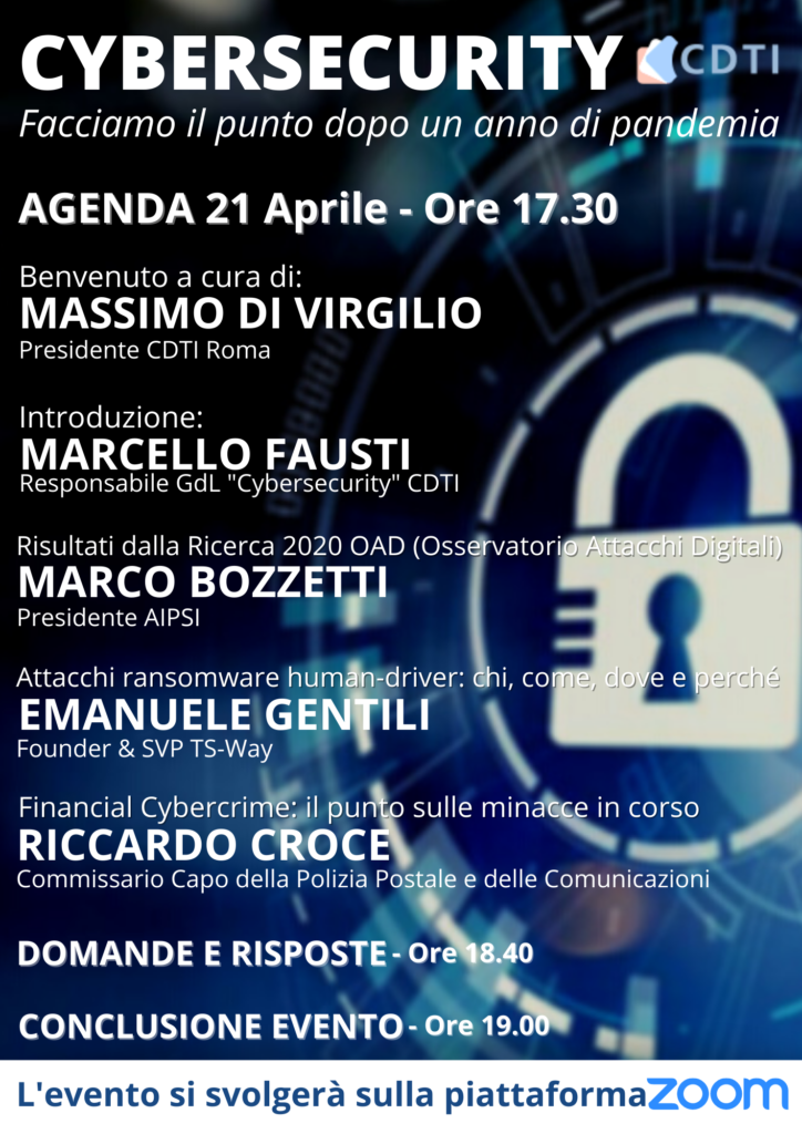 Webinar AIPSI CDTI Roma su CYBERSECURITY del 21 4 2021 724x1024